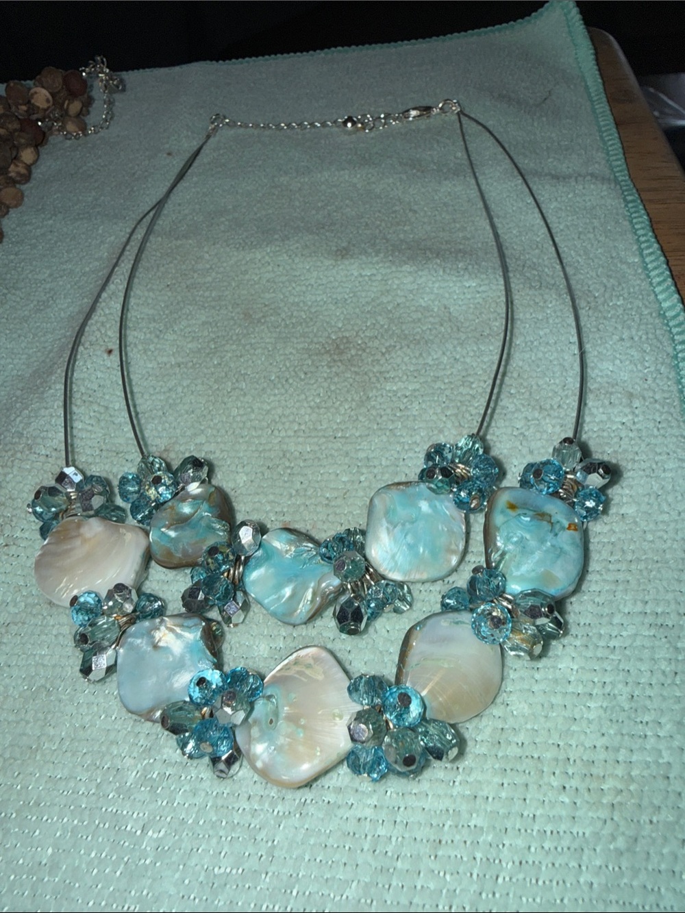 Seafoam Mother-of-Pearl Multi-Strand Necklace with Aqua Crystals